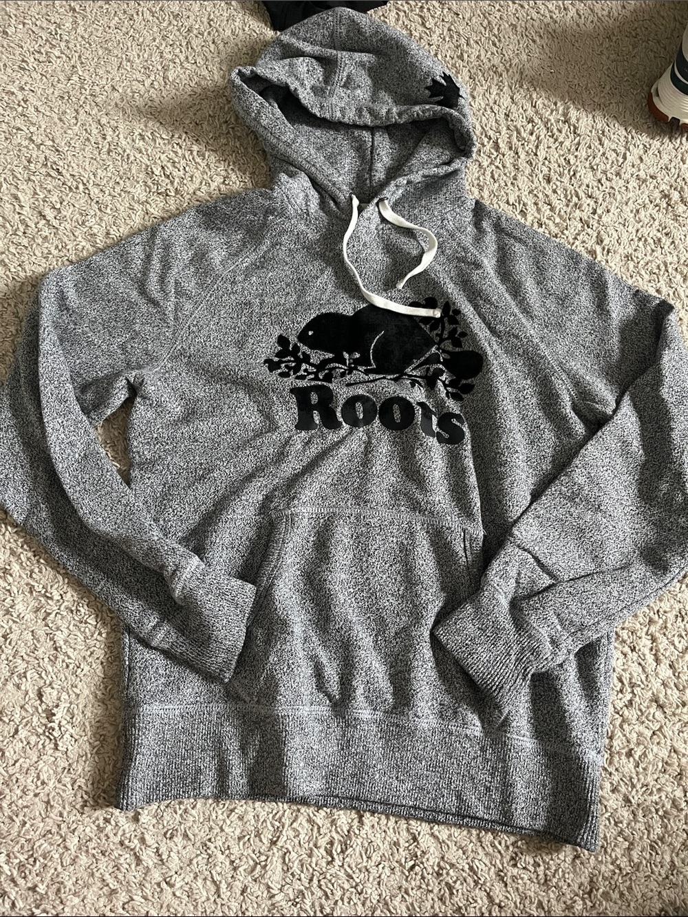 Roots Heather Gray Pullover Hoodie with Black Logo